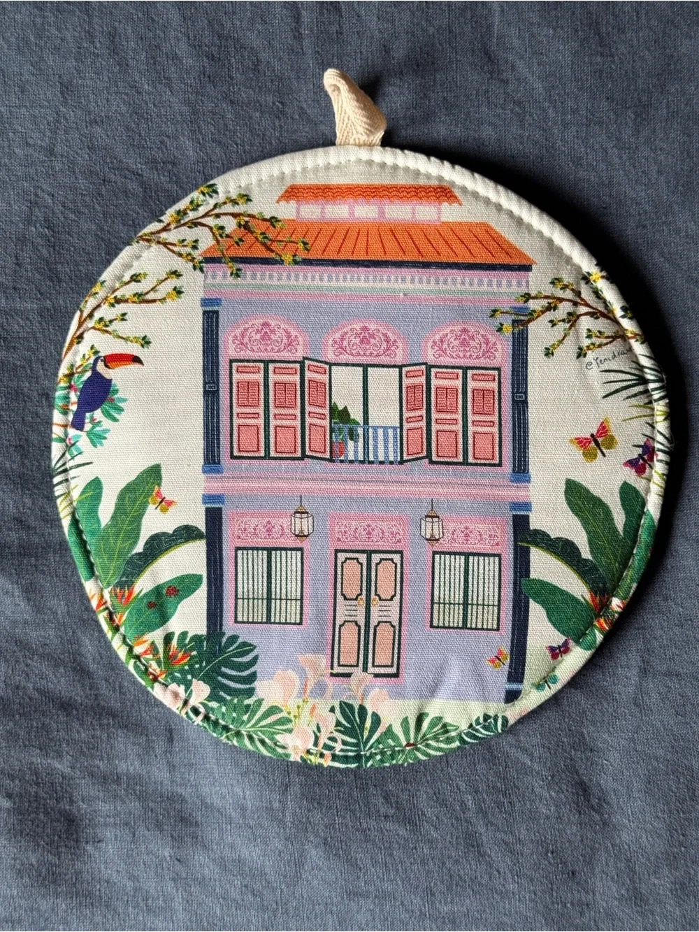 Lilac Shophouse Round Pink Tropical House Pot Holder